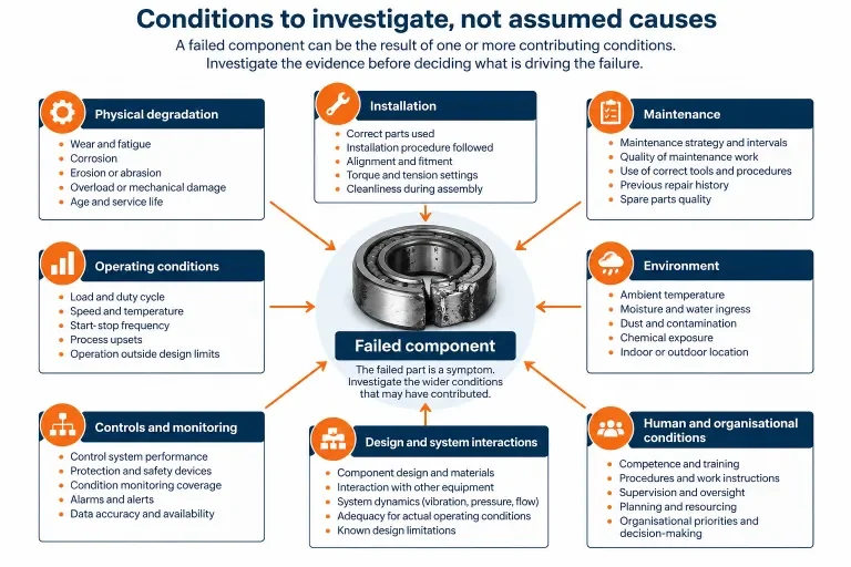 Categories of conditions that can contribute to recurring equipment failure