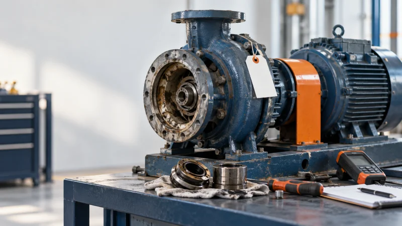 Water pump sitting on a bench being fixed because the equipment keeps failing